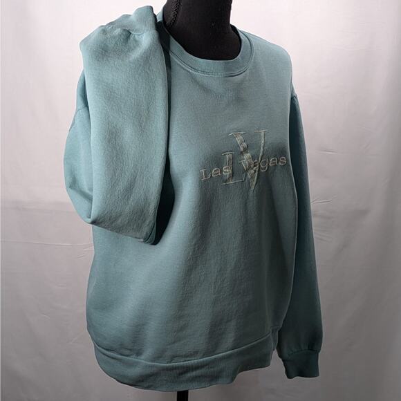 Jerzees Las Vegas Embroidered Aqua Sweatshirt Size L - Picture 2 of 6